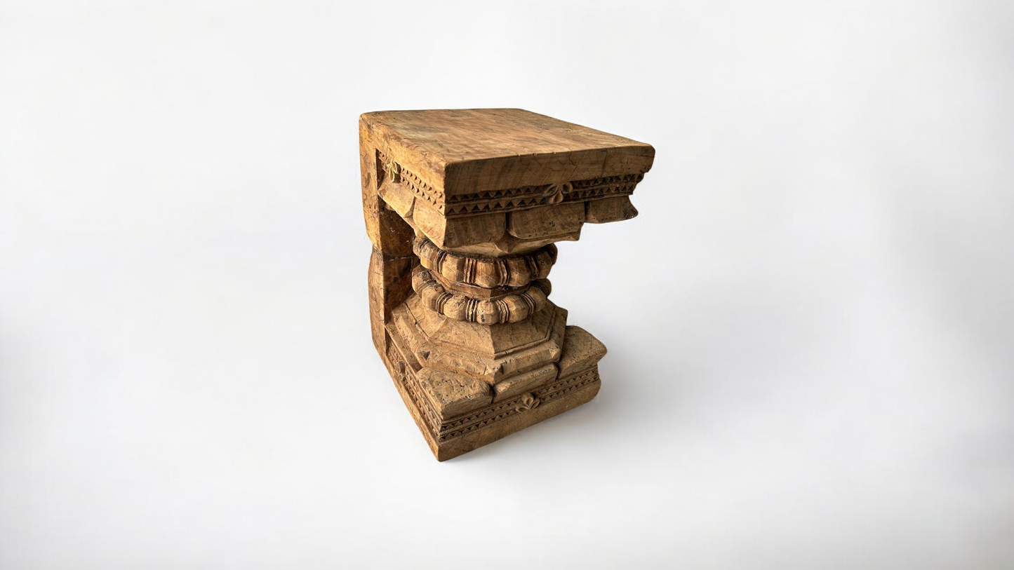 Antique Wooden Base Stool Old Hand Carved Bedside Ancient Bedside Table
