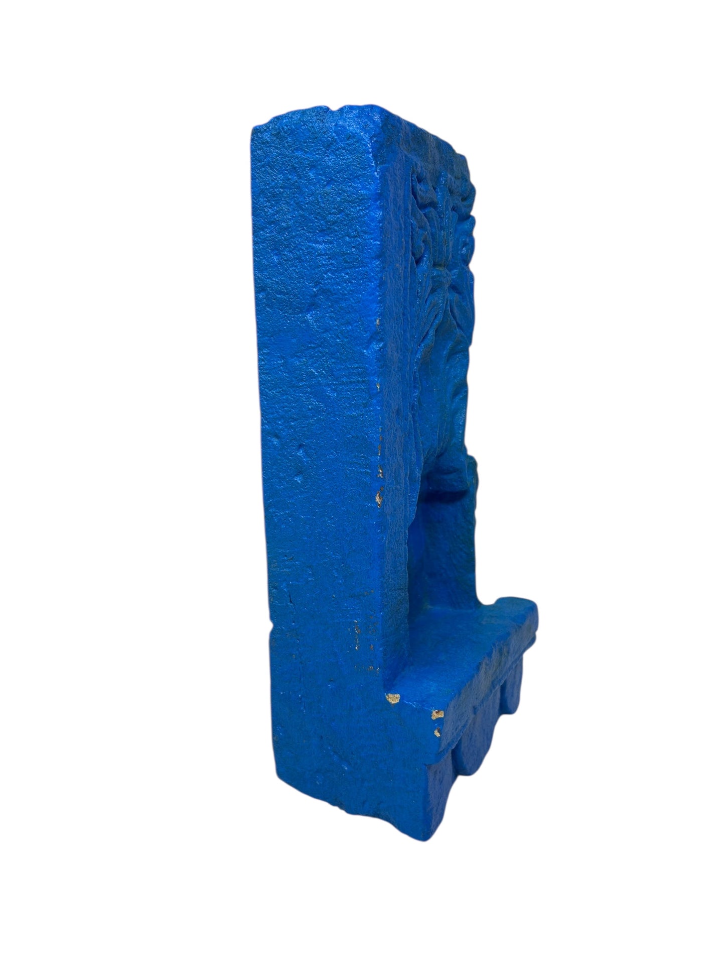 Antique hand carved stone aala old stone candle holder hand painted blue candle holder