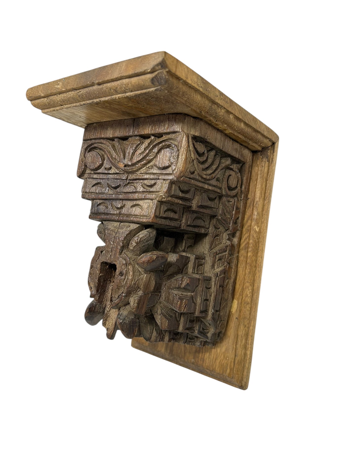 Ancient Wooden Fine Hand Carved Bracket Wall Decor Shelf Old Wood Statue Holder