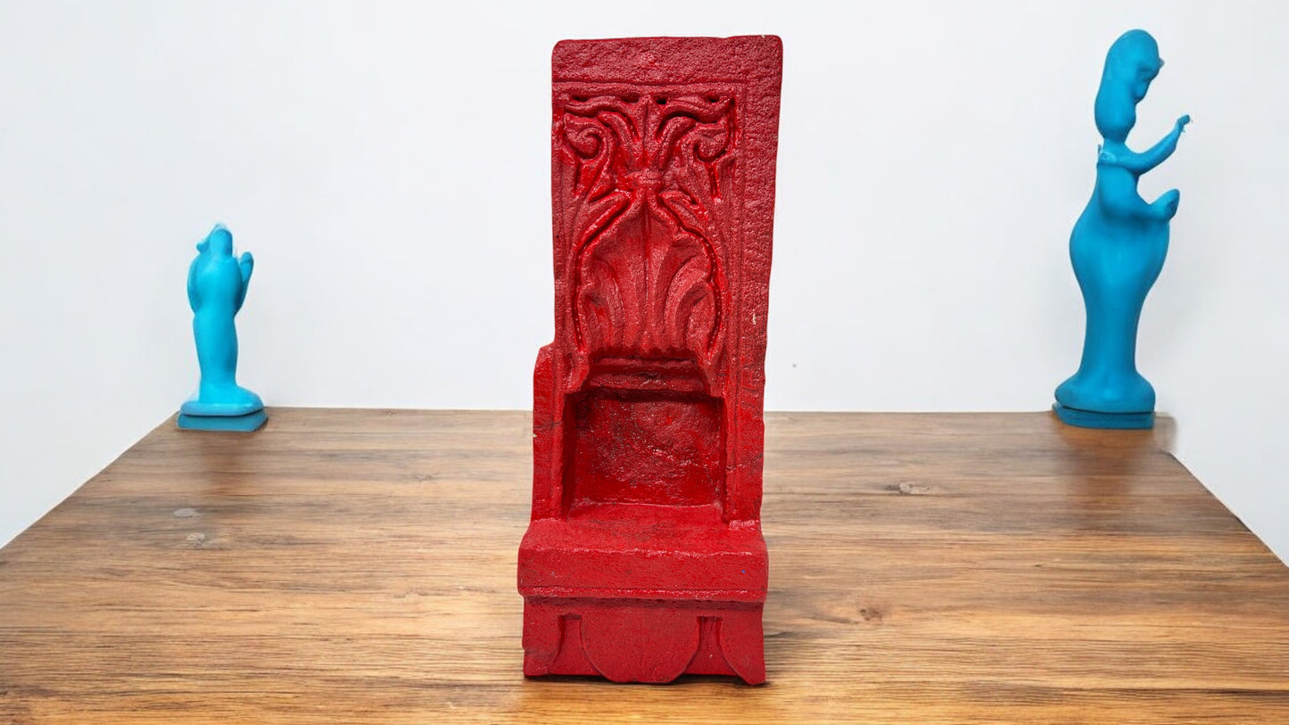 Antique stone aala old hand painted red stone aala candle holder