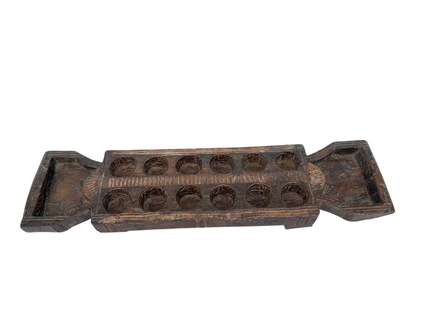 Antique South India Pallankuzhi Game Board Old Hand Carved Wooden Game Board