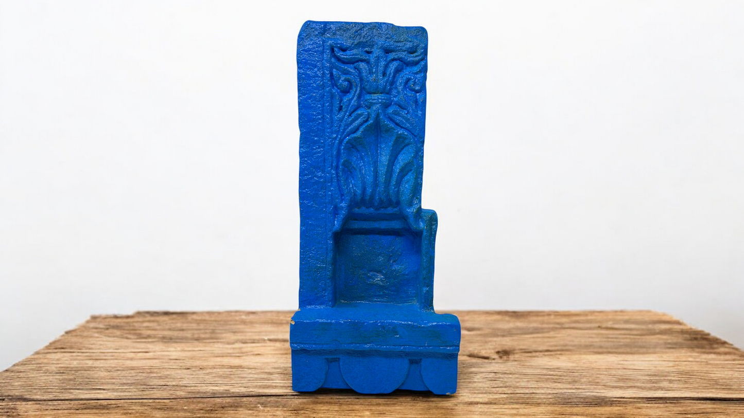 Antique hand carved stone aala old stone candle holder hand painted blue candle holder