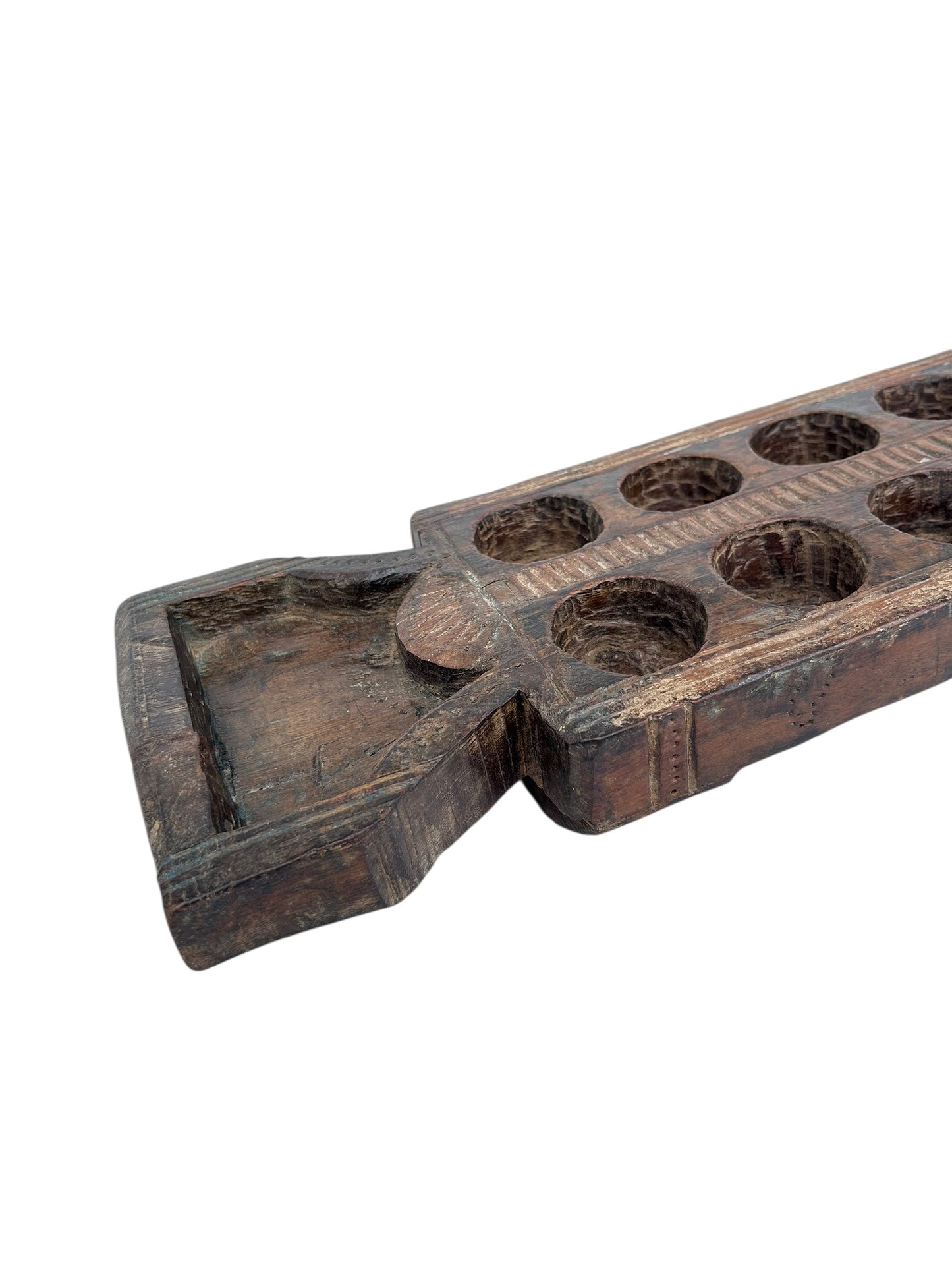 Antique South India Pallankuzhi Game Board Old Hand Carved Wooden Game Board