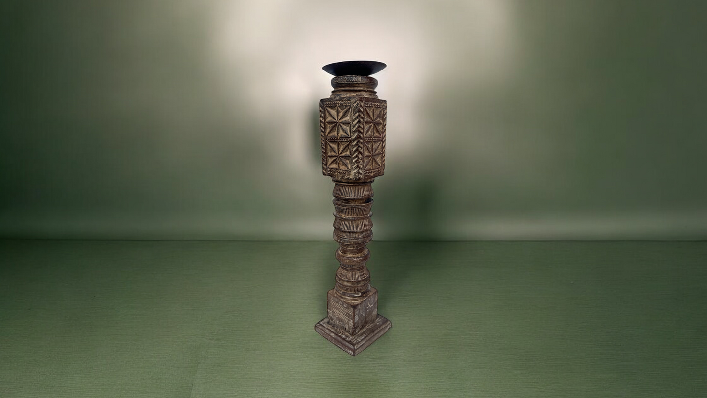 Ancient wooden candle holder charpai leg candle holder bedpost candle holder