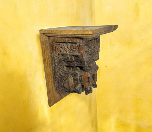 Ancient Wooden Fine Hand Carved Bracket Wall Decor Shelf Old Wood Statue Holder