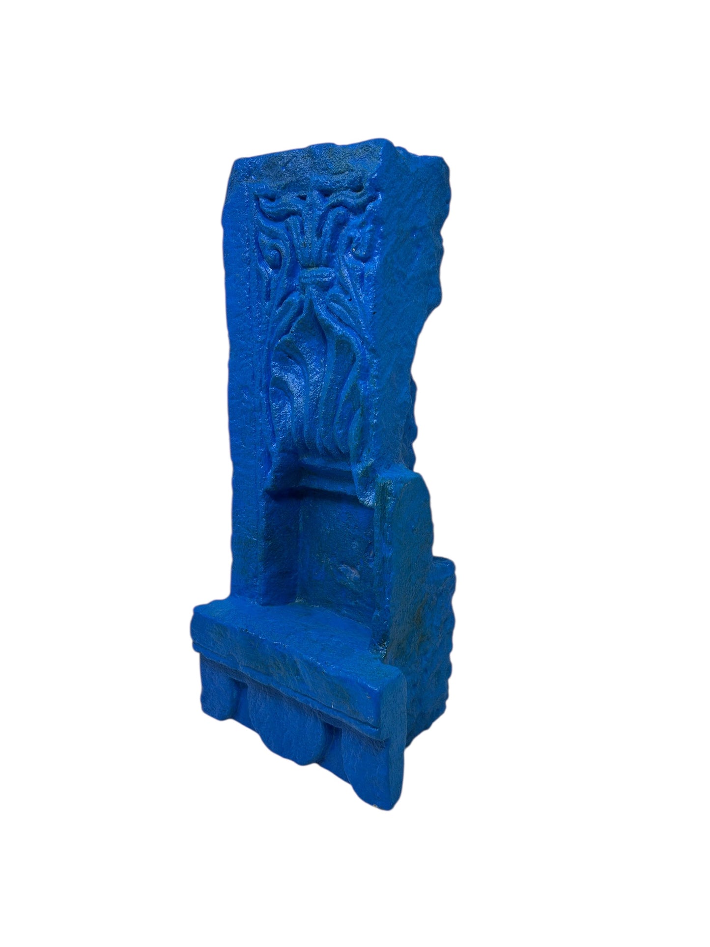 Antique hand carved stone aala old stone candle holder hand painted blue candle holder